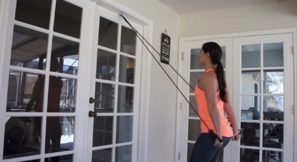 straight arm press down with resistance band