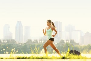 girl running with city background